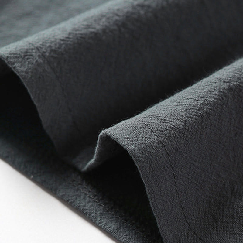 Nimara Ritual Summer V-Neck Frog-Button Short Sleeve Clouds Embroidery Cotton Linen Men's Shirt