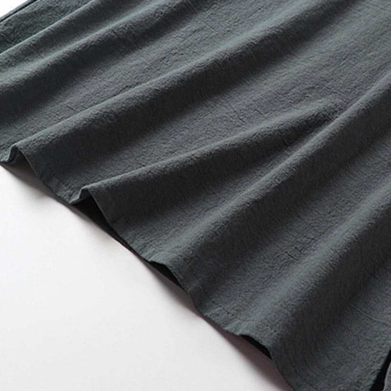 Nimara Ritual Summer V-Neck Frog-Button Short Sleeve Clouds Embroidery Cotton Linen Men's Shirt