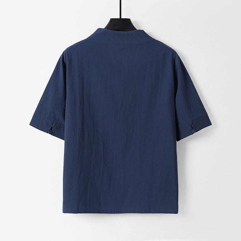 Nimara Ritual Summer Simple V-Neck Short Sleeve Cotton Linen Men's Shirt