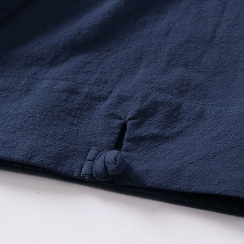 Nimara Ritual Summer Simple V-Neck Short Sleeve Cotton Linen Men's Shirt