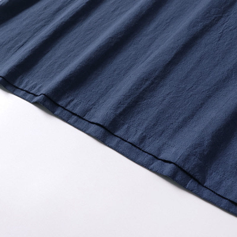 Nimara Ritual Summer Simple V-Neck Short Sleeve Cotton Linen Men's Shirt