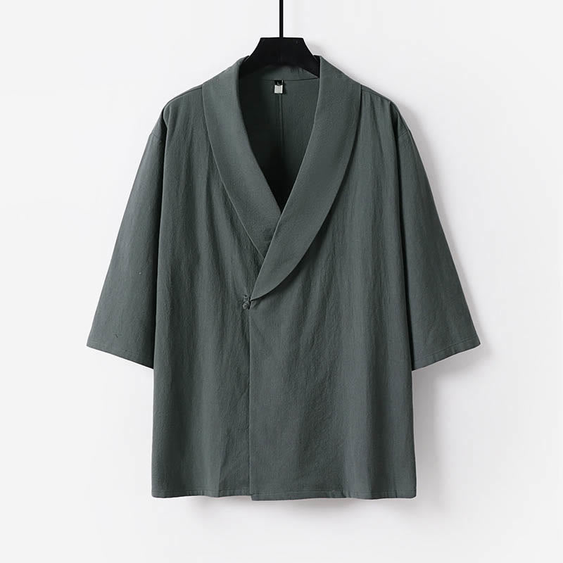 Nimara Ritual Summer V-Neck Lapel Half Sleeve Cotton Linen Men's Shirt