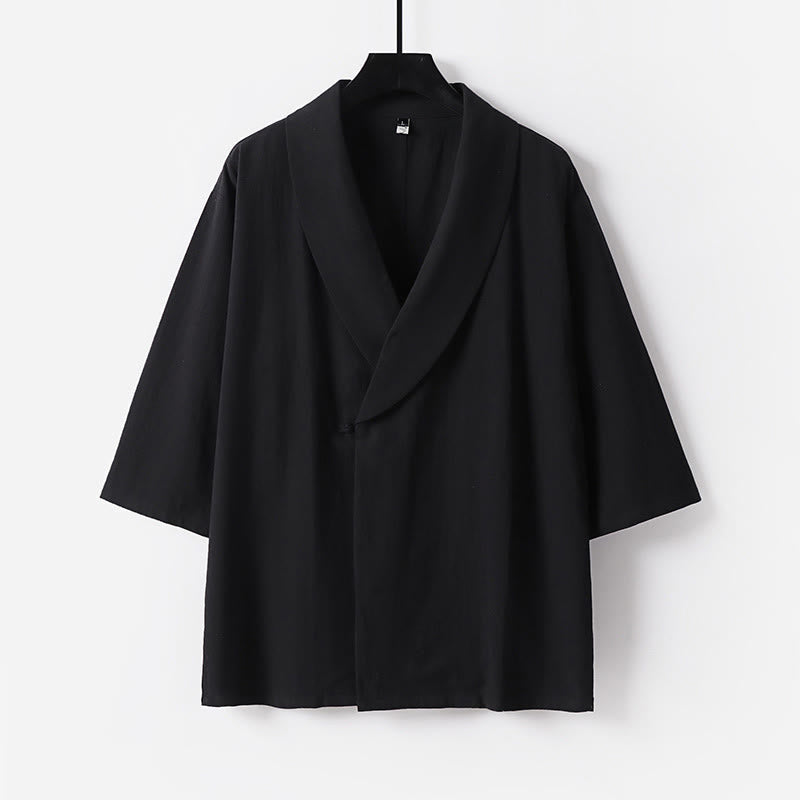 Nimara Ritual Summer V-Neck Lapel Half Sleeve Cotton Linen Men's Shirt