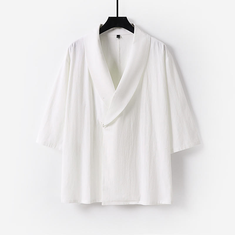 Nimara Ritual Summer V-Neck Lapel Half Sleeve Cotton Linen Men's Shirt