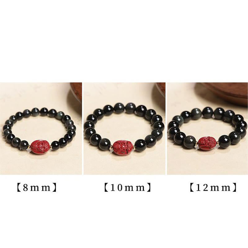 Nimara Ritual Chinese Zodiac Natal Buddha Natural Black Obsidian Cinnabar Purification Bracelet