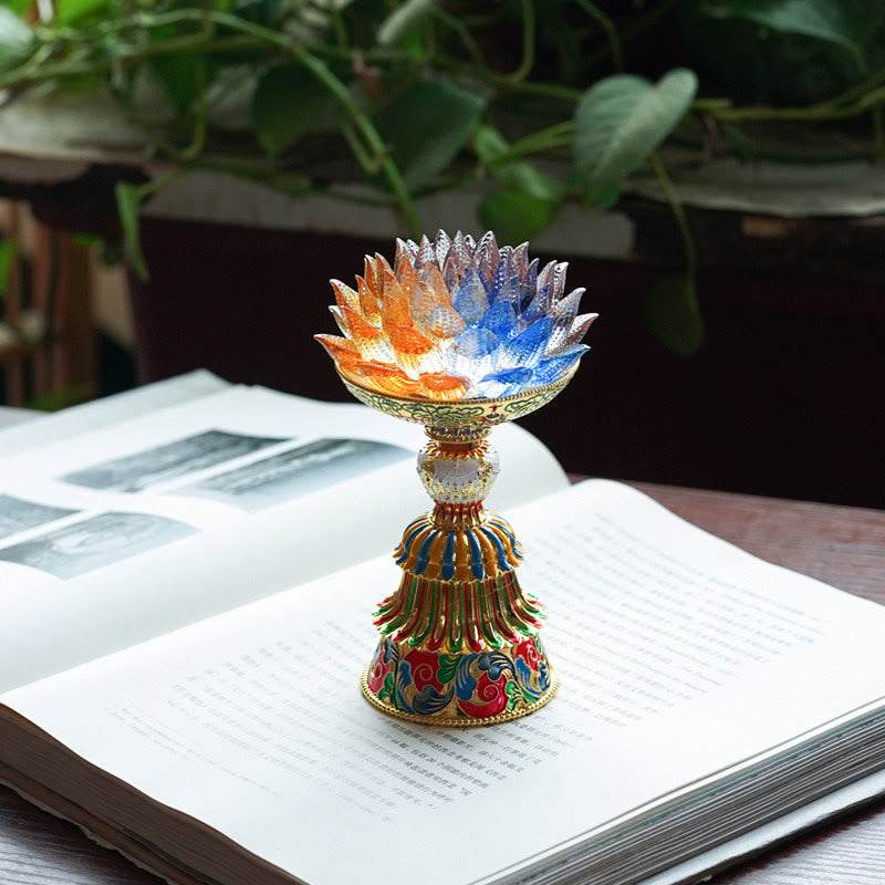 Nimara Ritual Lotus Liuli Glass Eight Auspicious Symbols Base Enlightenment Home Decoration