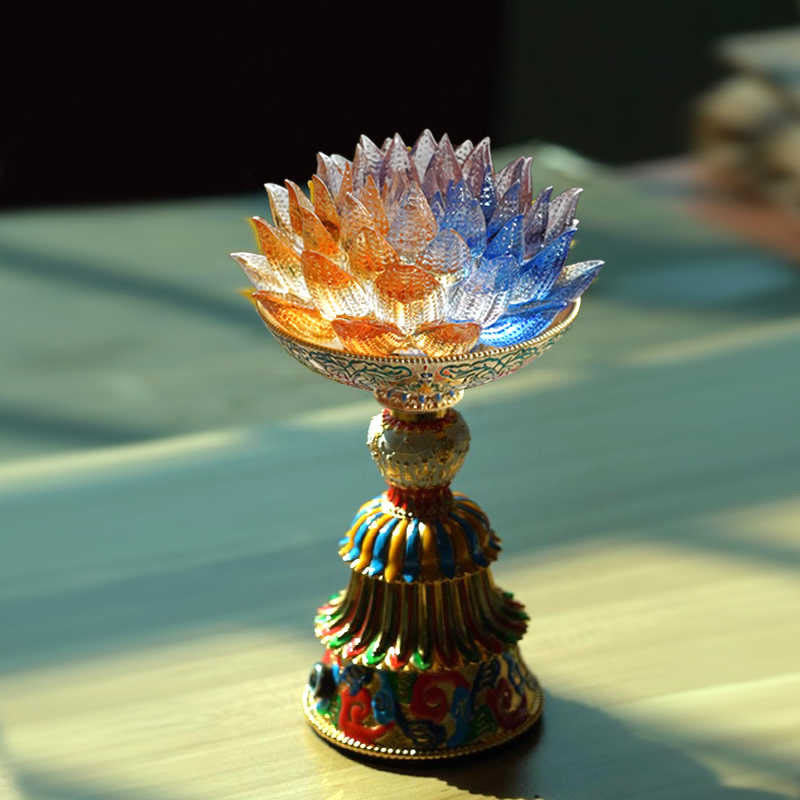 Nimara Ritual Lotus Liuli Glass Eight Auspicious Symbols Base Enlightenment Home Decoration