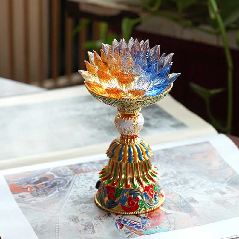 Nimara Ritual Lotus Liuli Glass Eight Auspicious Symbols Base Enlightenment Home Decoration