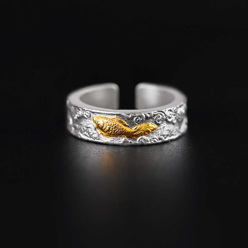 Nimara Ritual 999 Sterling Silver 999 Gold Koi Fish Auspicious Clouds Luck Ring