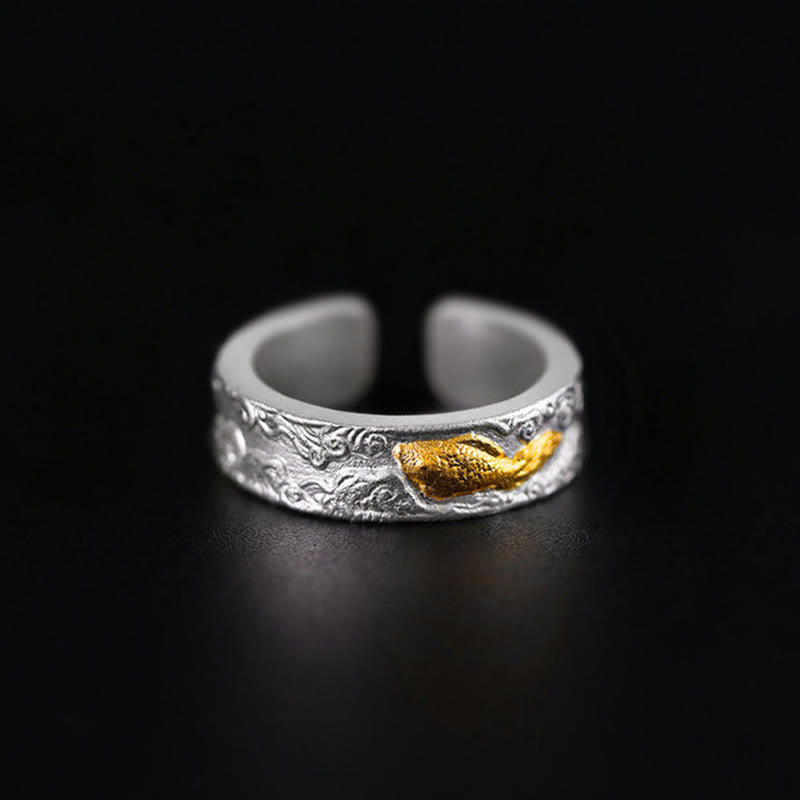 Nimara Ritual 999 Sterling Silver 999 Gold Koi Fish Auspicious Clouds Luck Ring