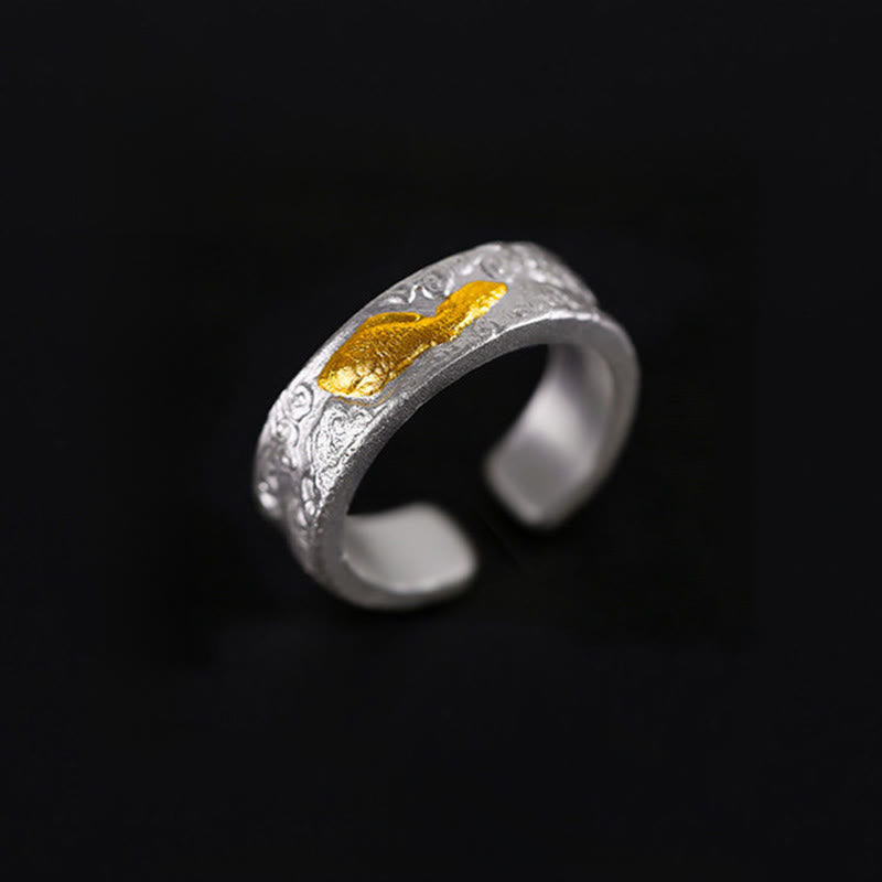 Nimara Ritual 999 Sterling Silver 999 Gold Koi Fish Auspicious Clouds Luck Ring