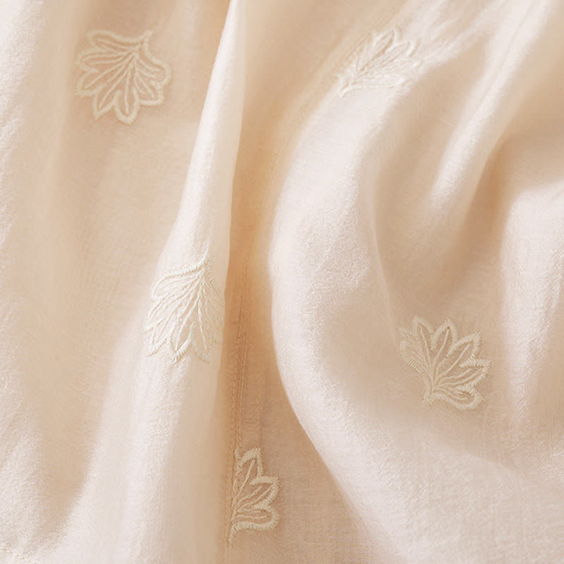 Nimara Ritual Embroidery Flower Frog-Button Stand Collar Side Slit Short Sleeve Maxi Dress