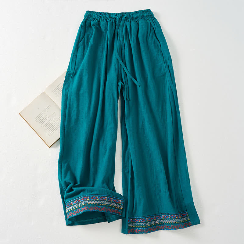 Nimara Ritual Plain Bohemian Stripes Women's Wide Leg Pants With Pockets