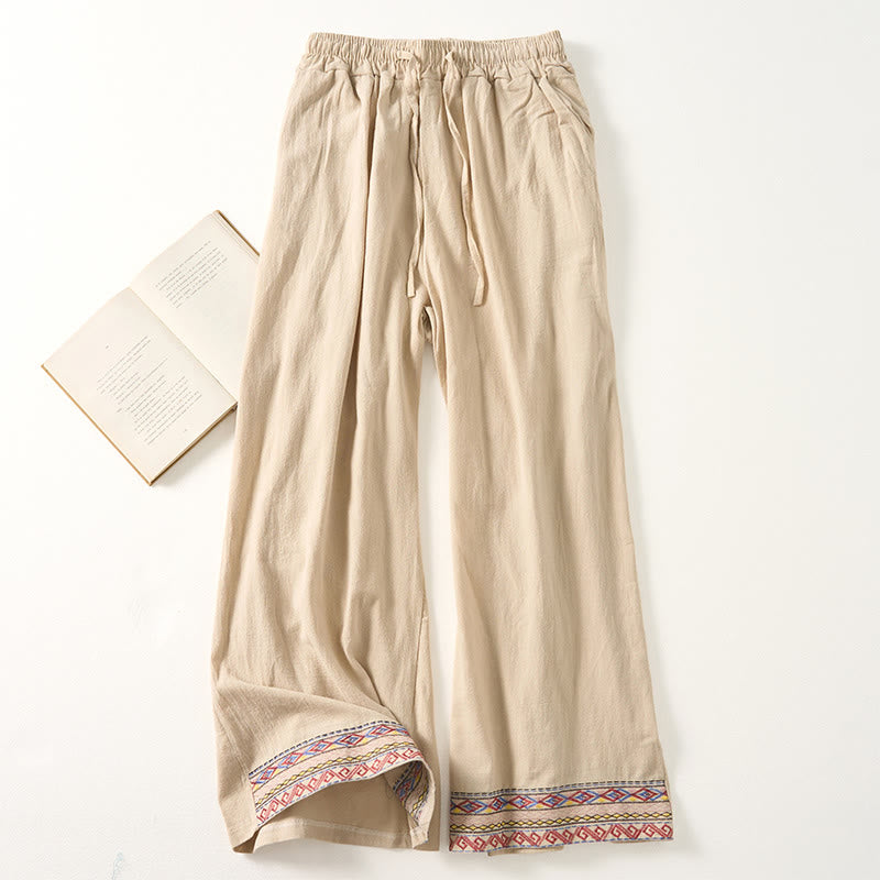 Nimara Ritual Plain Bohemian Stripes Women's Wide Leg Pants With Pockets