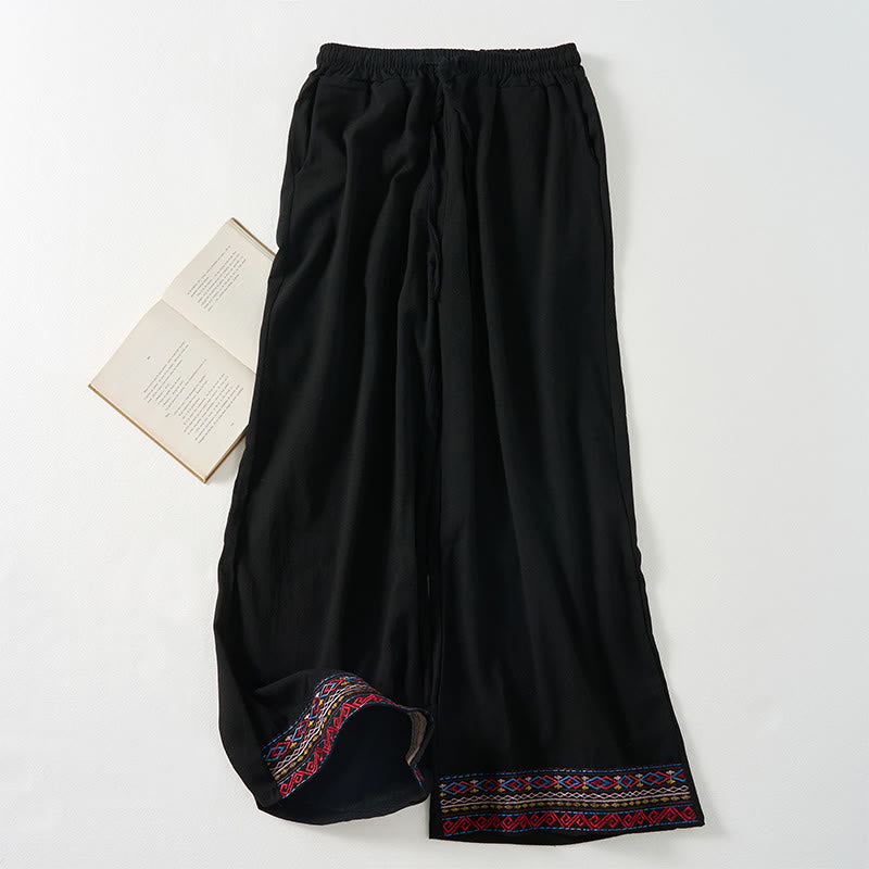 Nimara Ritual Plain Bohemian Stripes Women's Wide Leg Pants With Pockets