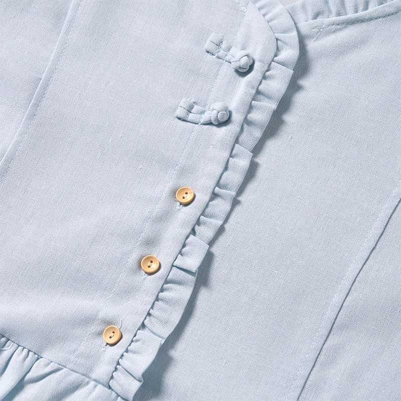 Nimara Ritual Summer Commute Pleated Design Buttons Short Sleeve Cotton Midi Dress