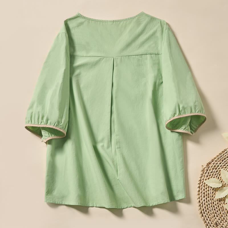 Nimara Ritual Casual Floral Leaf Pattern V-Neck Women's Polyester Short Sleeve T-shirt