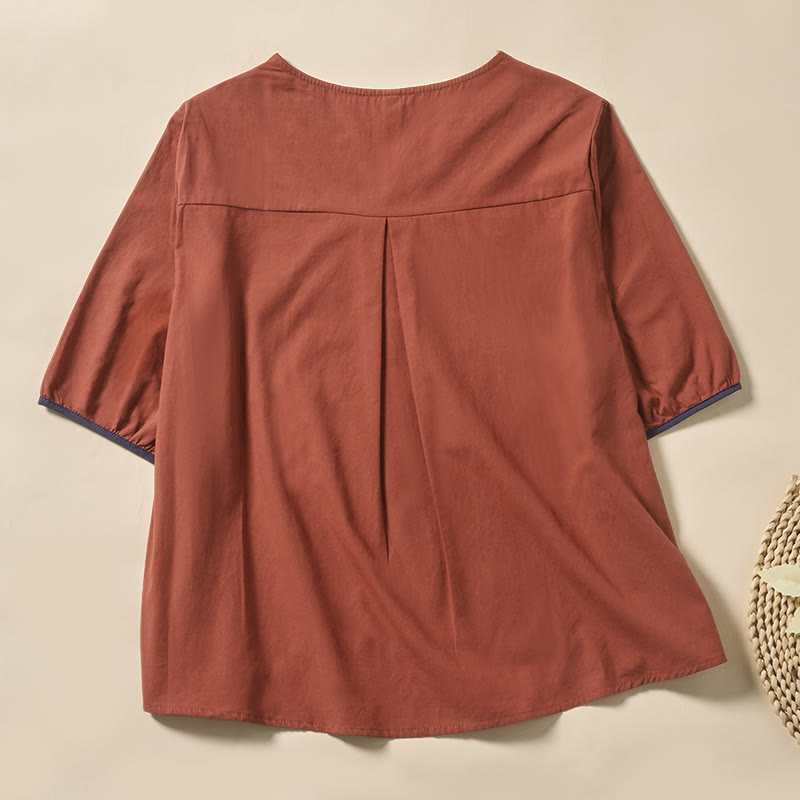 Nimara Ritual Casual Floral Leaf Pattern V-Neck Women's Polyester Short Sleeve T-shirt