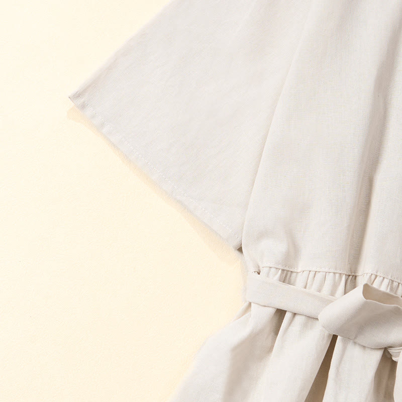 Nimara Ritual Summer Solid Color Lace-up A-line Design Short Sleeve Midi Dress With Pockets