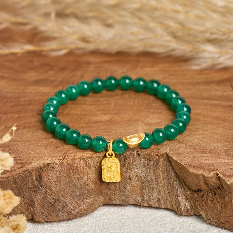 Nimara Ritual Green Agate Ingot Fu Character Relaxation Hope Bracelet