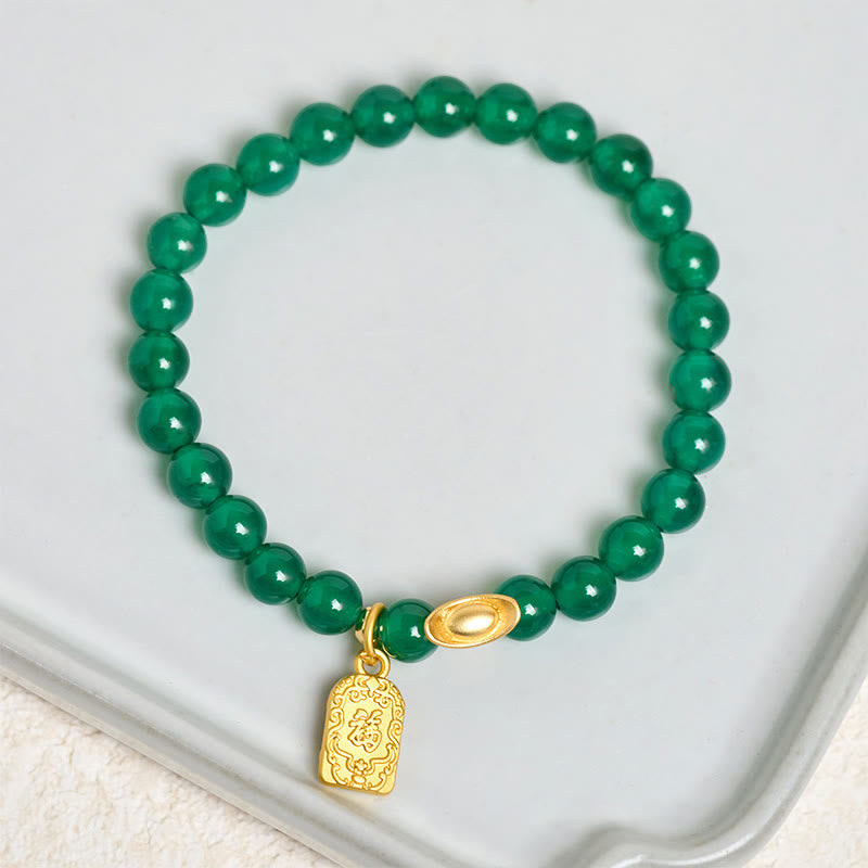 Nimara Ritual Green Agate Ingot Fu Character Relaxation Hope Bracelet