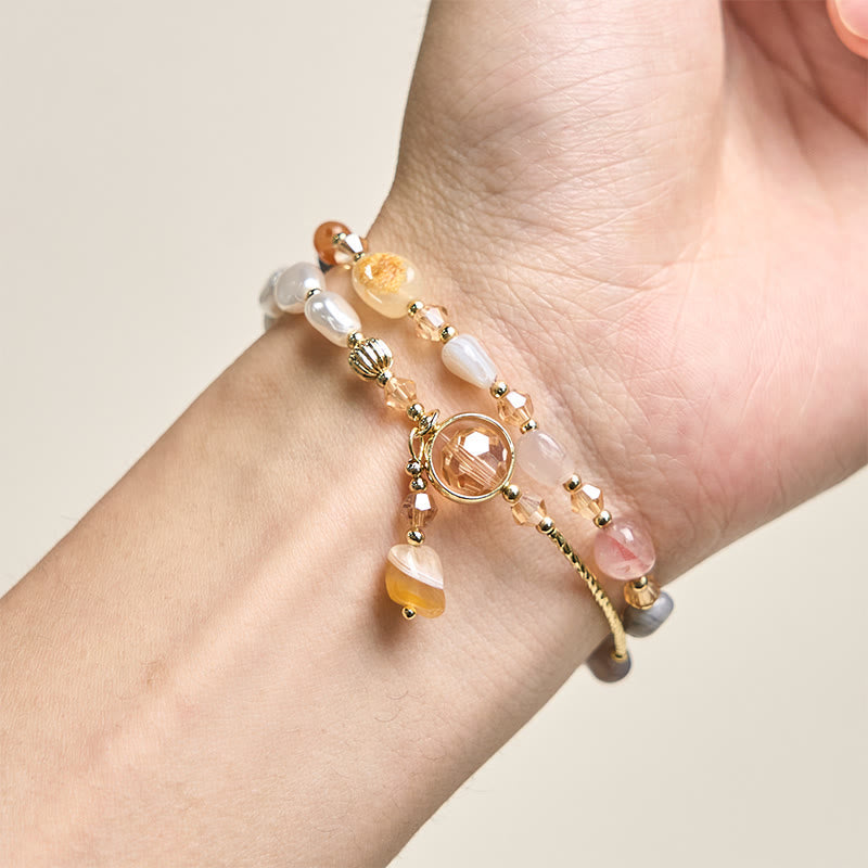 Nimara Ritual Irregular Pearl Glass Bead Double Wrap Bracelet