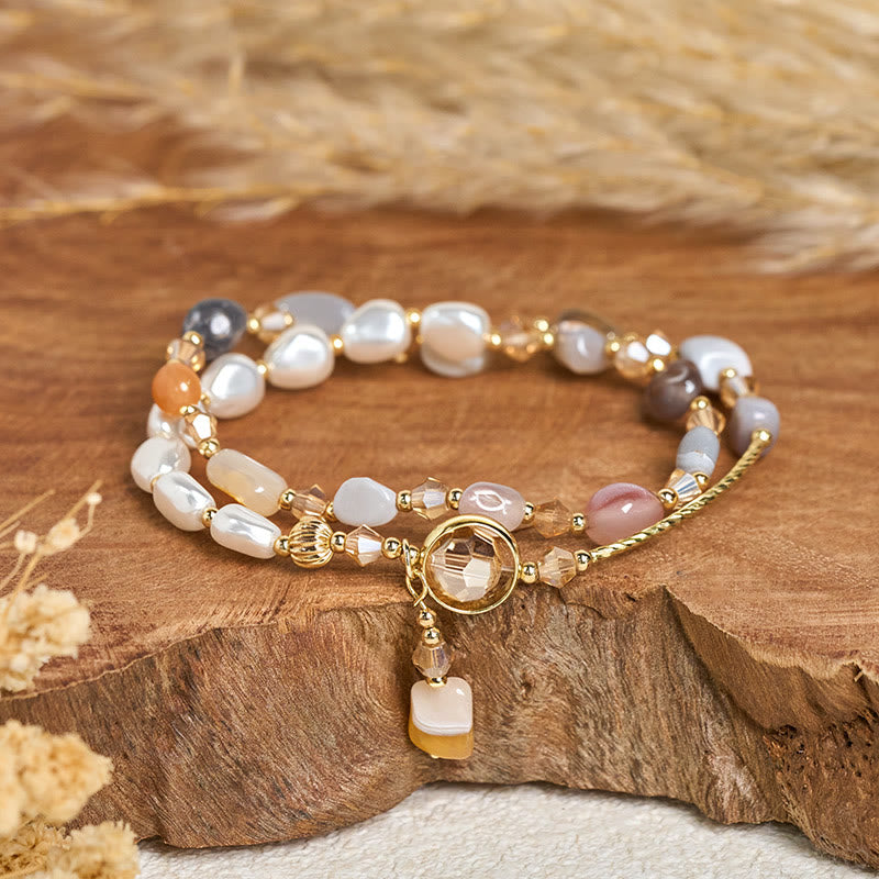 Nimara Ritual Irregular Pearl Glass Bead Double Wrap Bracelet