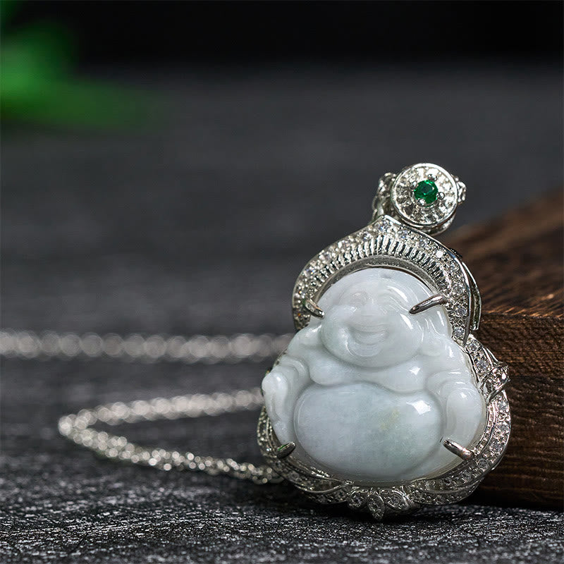 Nimara Ritual Jade Laughing Buddha Abundance Necklace Pendant