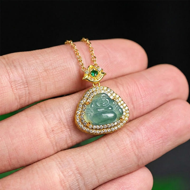 Nimara Ritual Jade Laughing Buddha Prosperity Luck Necklace Pendant