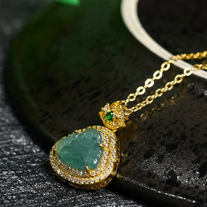Nimara Ritual Jade Laughing Buddha Prosperity Luck Necklace Pendant