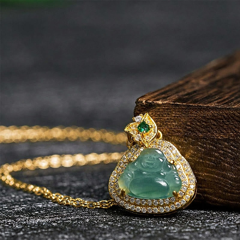 Nimara Ritual Jade Laughing Buddha Prosperity Luck Necklace Pendant