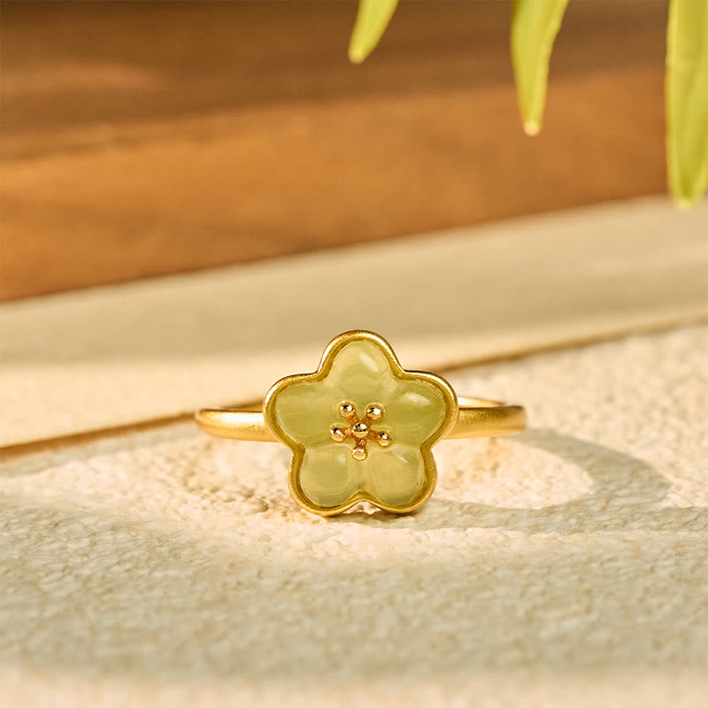 Nimara Ritual Plum Blossom Hetian Jade Copper Luck Ring