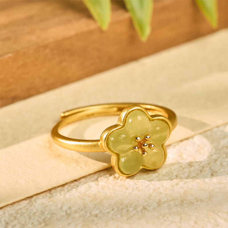 Nimara Ritual Plum Blossom Hetian Jade Copper Luck Ring