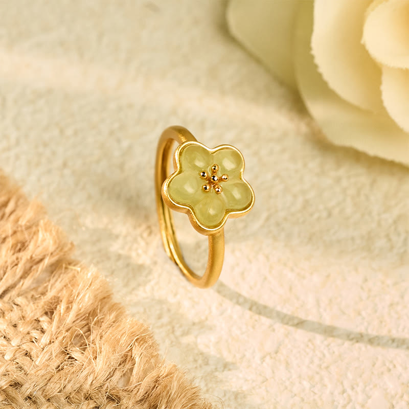 Nimara Ritual Plum Blossom Hetian Jade Copper Luck Ring