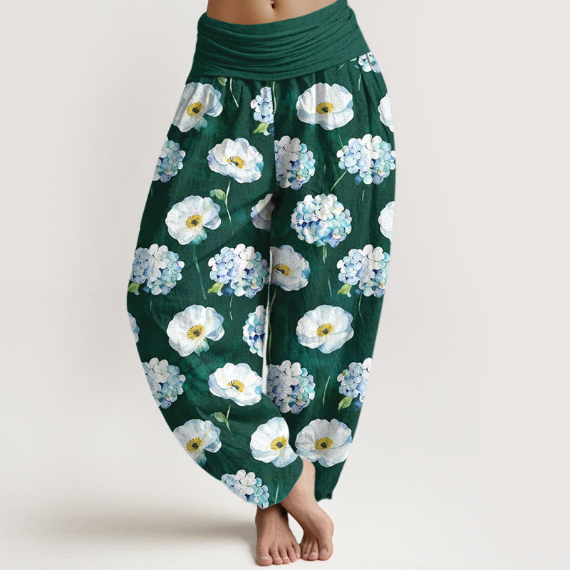 Nimara Ritual Cotton Fresh Elegant Flower Pattern Women's Elastic Waist Harem Pants