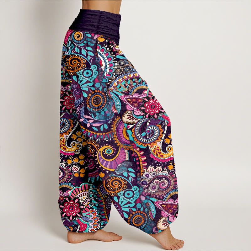 Nimara Ritual Cotton Traditional Paisley Pattern Women's Elastic Waist Harem Pants