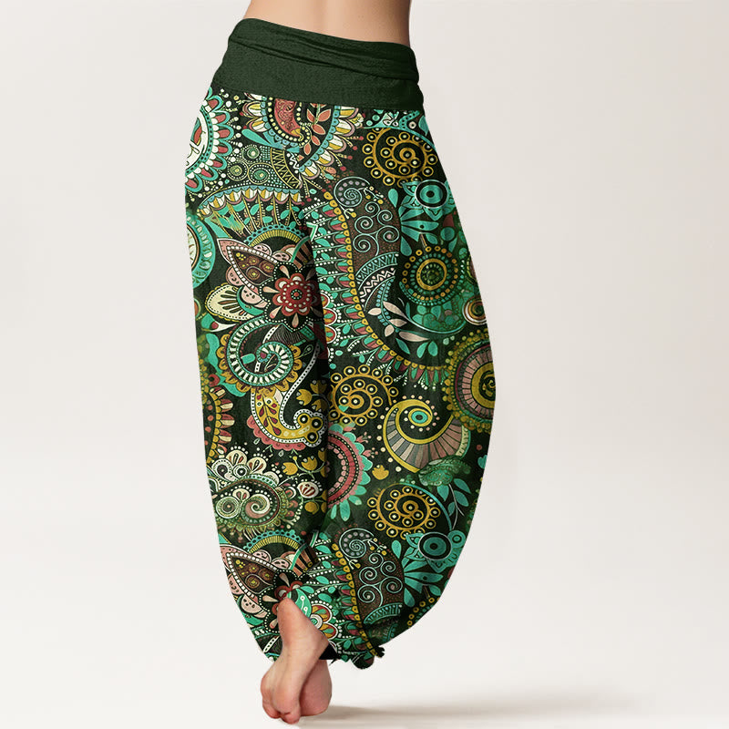 Nimara Ritual Cotton Traditional Paisley Pattern Women's Elastic Waist Harem Pants