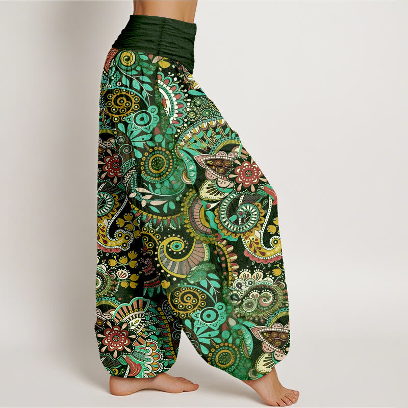Nimara Ritual Cotton Traditional Paisley Pattern Women's Elastic Waist Harem Pants