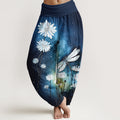 Nimara Ritual Cotton Dreamy Daisy Dragonfly Pattern Women's Elastic Waist Harem Pants
