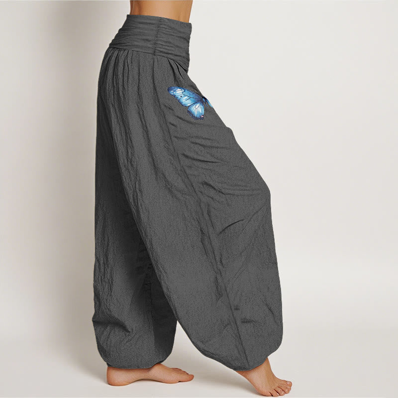 Nimara Ritual Pure Cotton Dreamy Butterfly Lotus Pattern Women's Elastic Waist Harem Pants