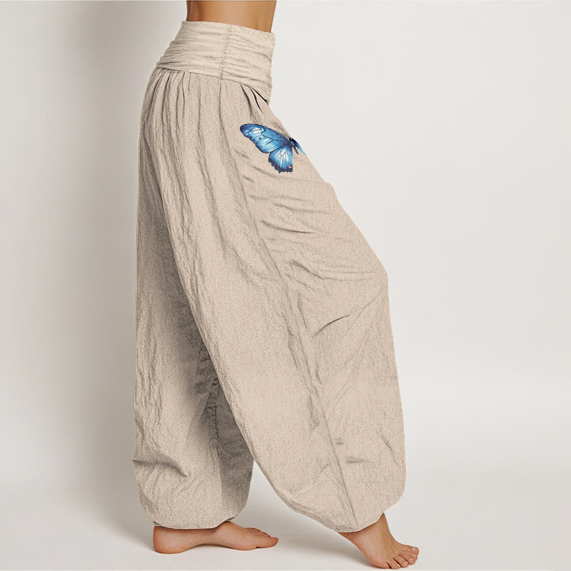 Nimara Ritual Pure Cotton Dreamy Butterfly Lotus Pattern Women's Elastic Waist Harem Pants