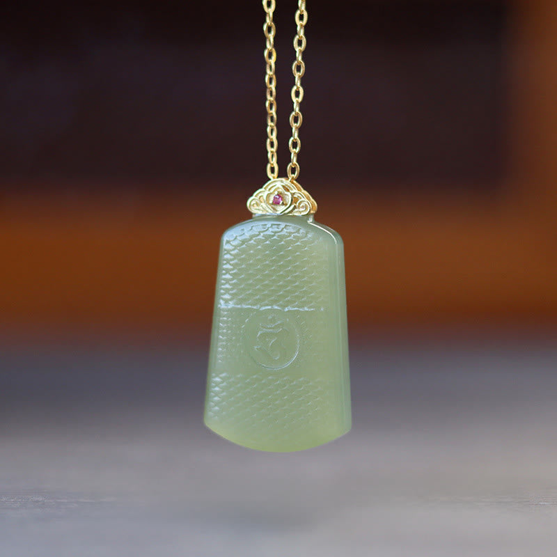 Nimara Ritual Hetian Jade 925 Sterling Silver Om Symbol Prosperity Necklace Pendant