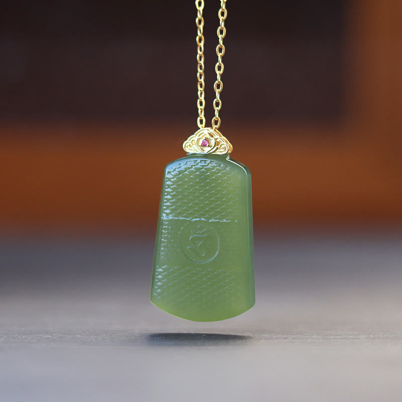 Nimara Ritual Hetian Jade 925 Sterling Silver Om Symbol Prosperity Necklace Pendant