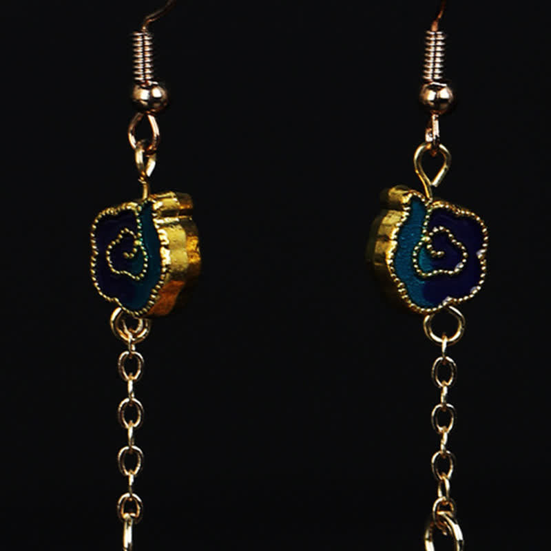 Nimara Ritual Handcrafted Silk Art Petal Good Fortune Blessing Dangle Hook Earrings