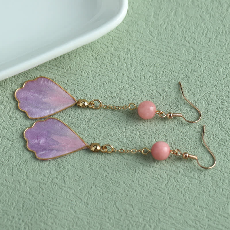 Nimara Ritual Handcrafted Silk Art Petal Good Fortune Blessing Dangle Hook Earrings