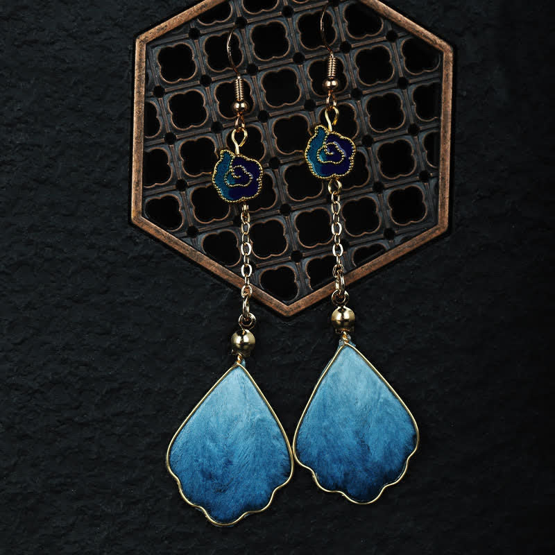 Nimara Ritual Handcrafted Silk Art Petal Good Fortune Blessing Dangle Hook Earrings