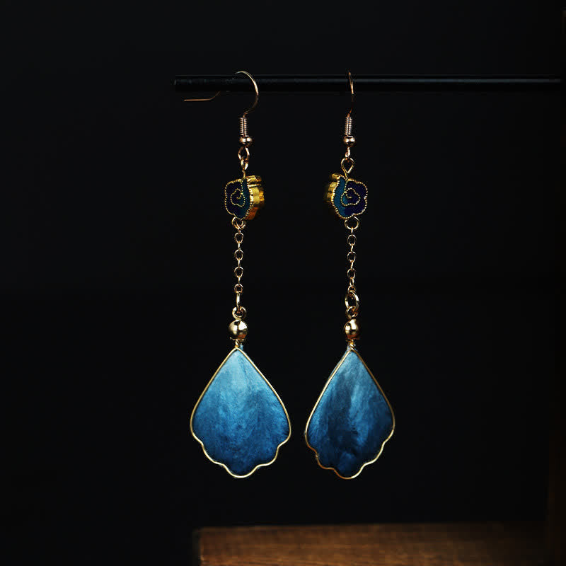 Nimara Ritual Handcrafted Silk Art Petal Good Fortune Blessing Dangle Hook Earrings