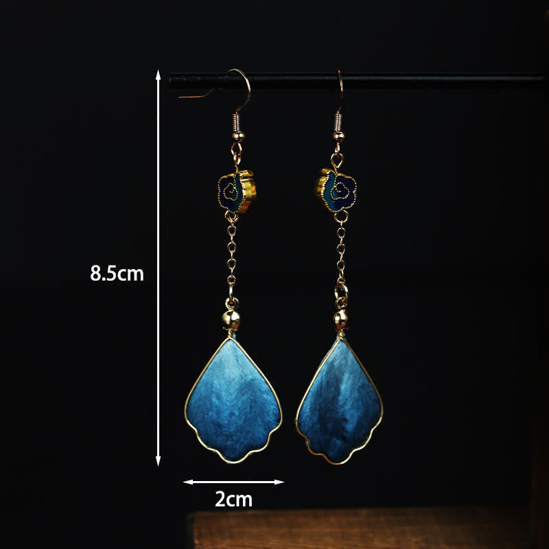 Nimara Ritual Handcrafted Silk Art Petal Good Fortune Blessing Dangle Hook Earrings