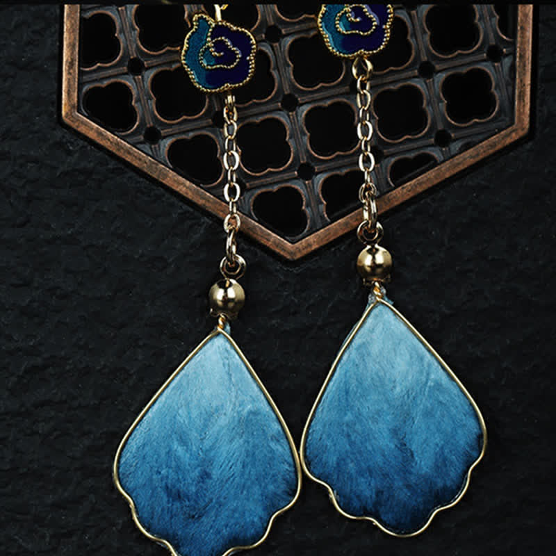 Nimara Ritual Handcrafted Silk Art Petal Good Fortune Blessing Dangle Hook Earrings