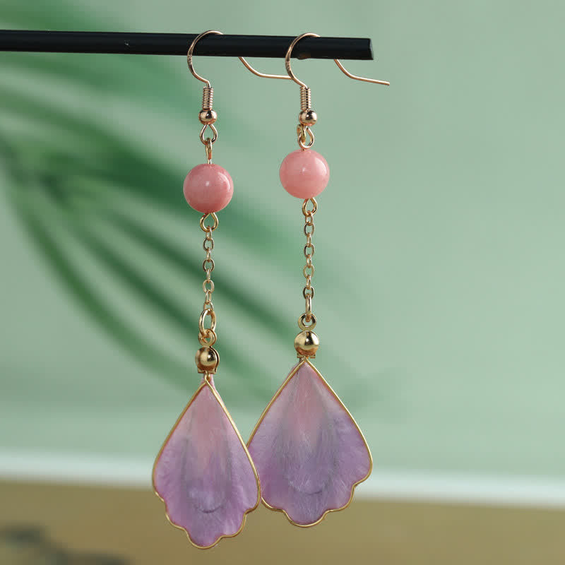 Nimara Ritual Handcrafted Silk Art Petal Good Fortune Blessing Dangle Hook Earrings
